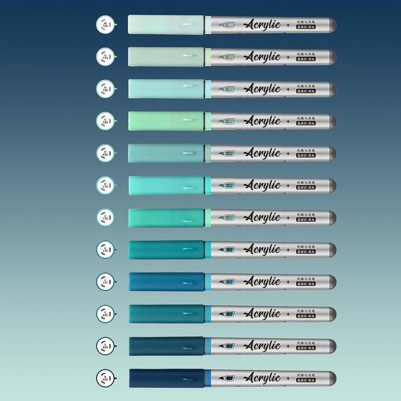 ZZWUAPT Mint Green Acrylic Paint Pens,12 Color Paint Pen Markers,Brush Tip Paint Pens for Rock Painting Wood Glass Ceramic Canvas Stone DIY Crafts Making Art Supplies - Image 3